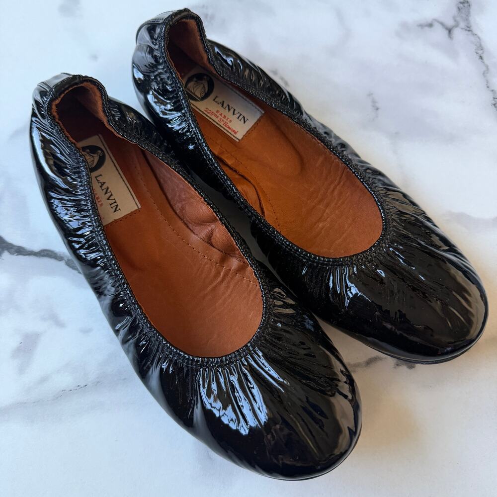 Lanvin Black Patent Leather Ballet Flats